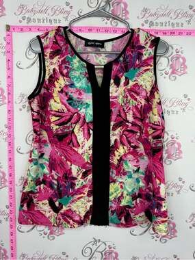 Rachel Adams Pink Floral Print Sleeveless Camisole with Black Trim